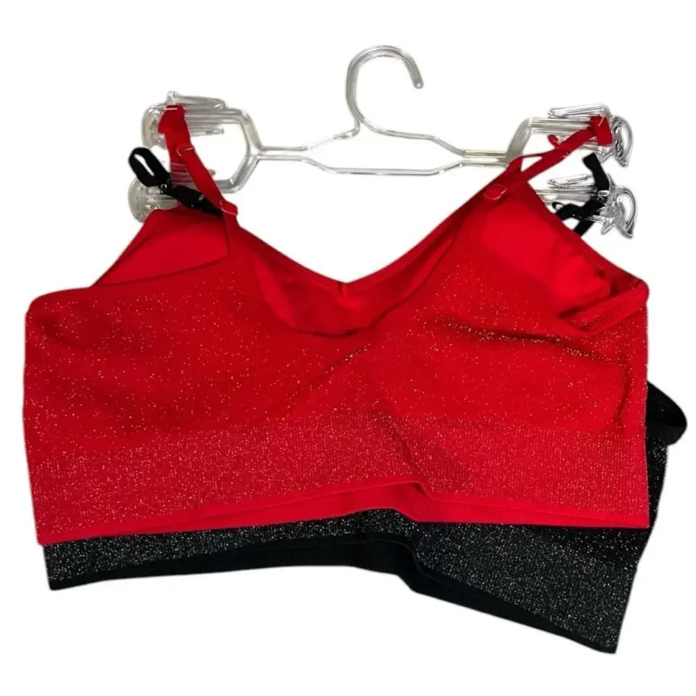 Abound 2 Pack NWT Padded Sports Bras Red & Black Shimmer Size Small Wear 2 Ways